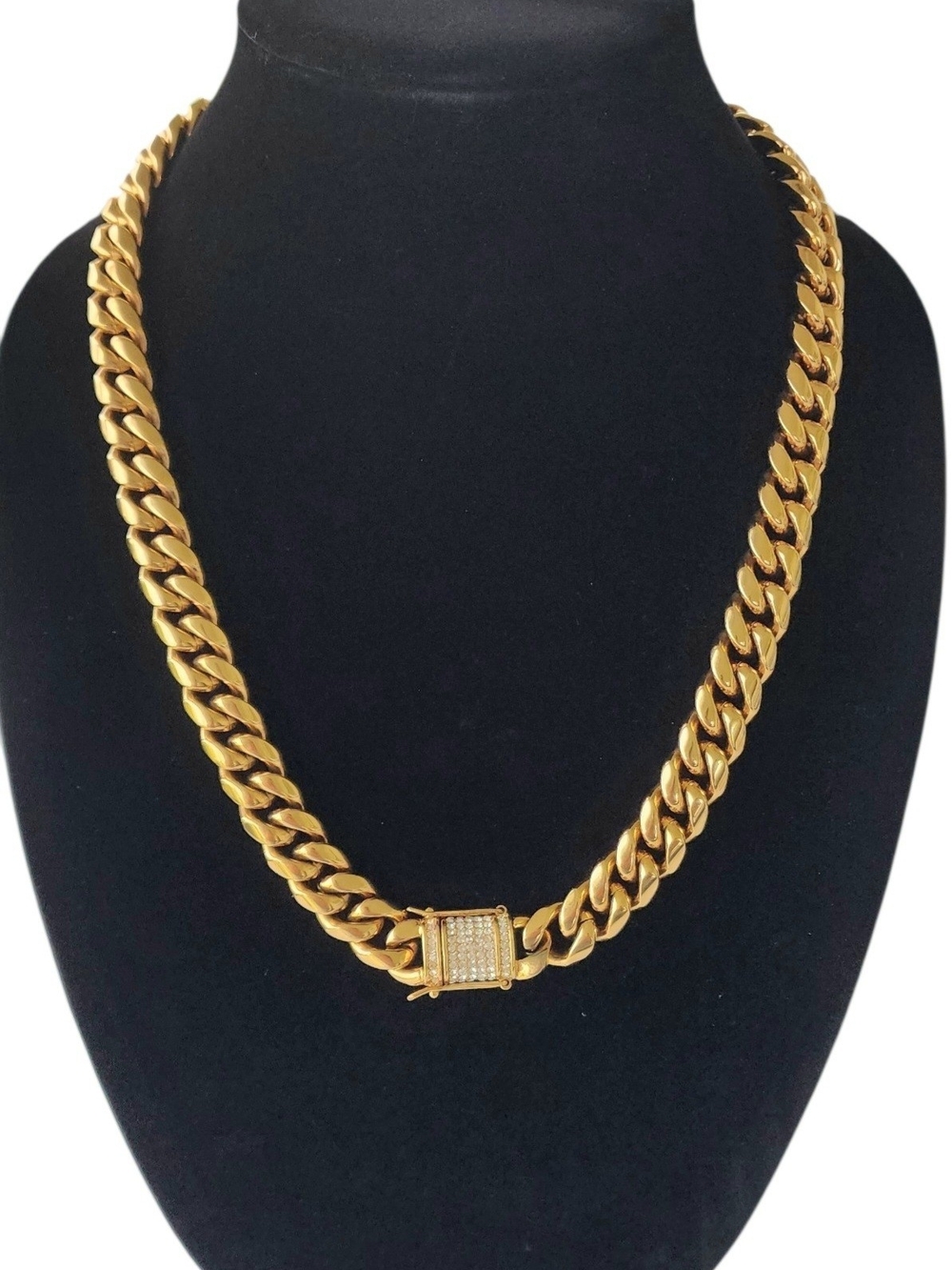 Gold Cuban Link Necklace with Pavé Lock